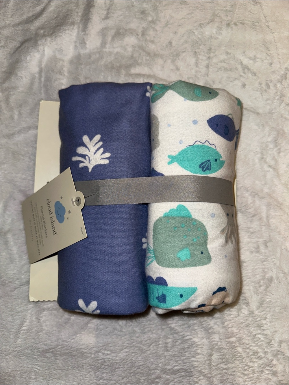 cloud island Blue and Teal Fish Flannel Blankets
